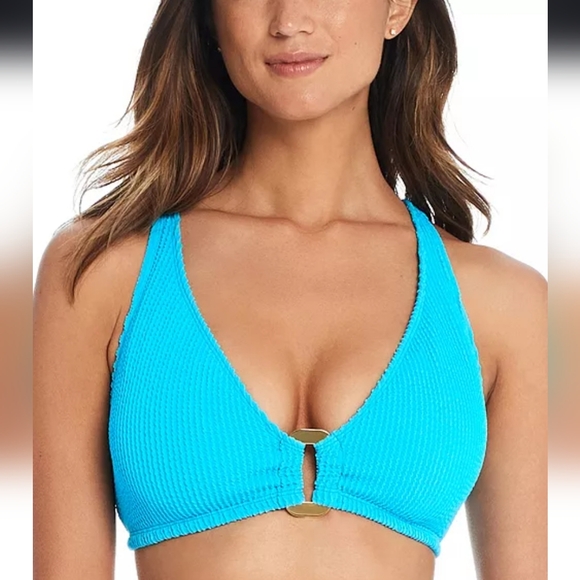 Bleu Rod Beattie Other - NWT Bleu Rod Beattie Blue Ribbed Swim Top with Plunging V-Neckline